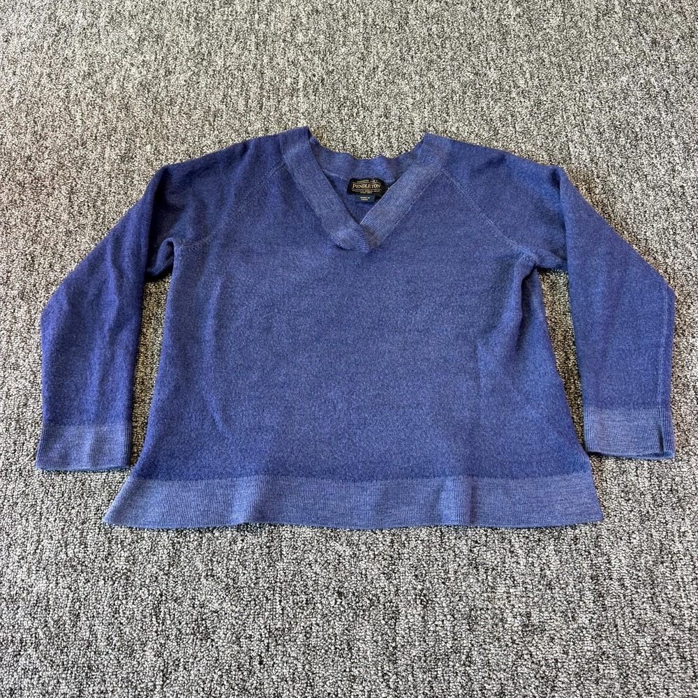 Pendleton Sweater Womens Large Blue Knit V-Neck Raglan Sleeve Pullover Winter